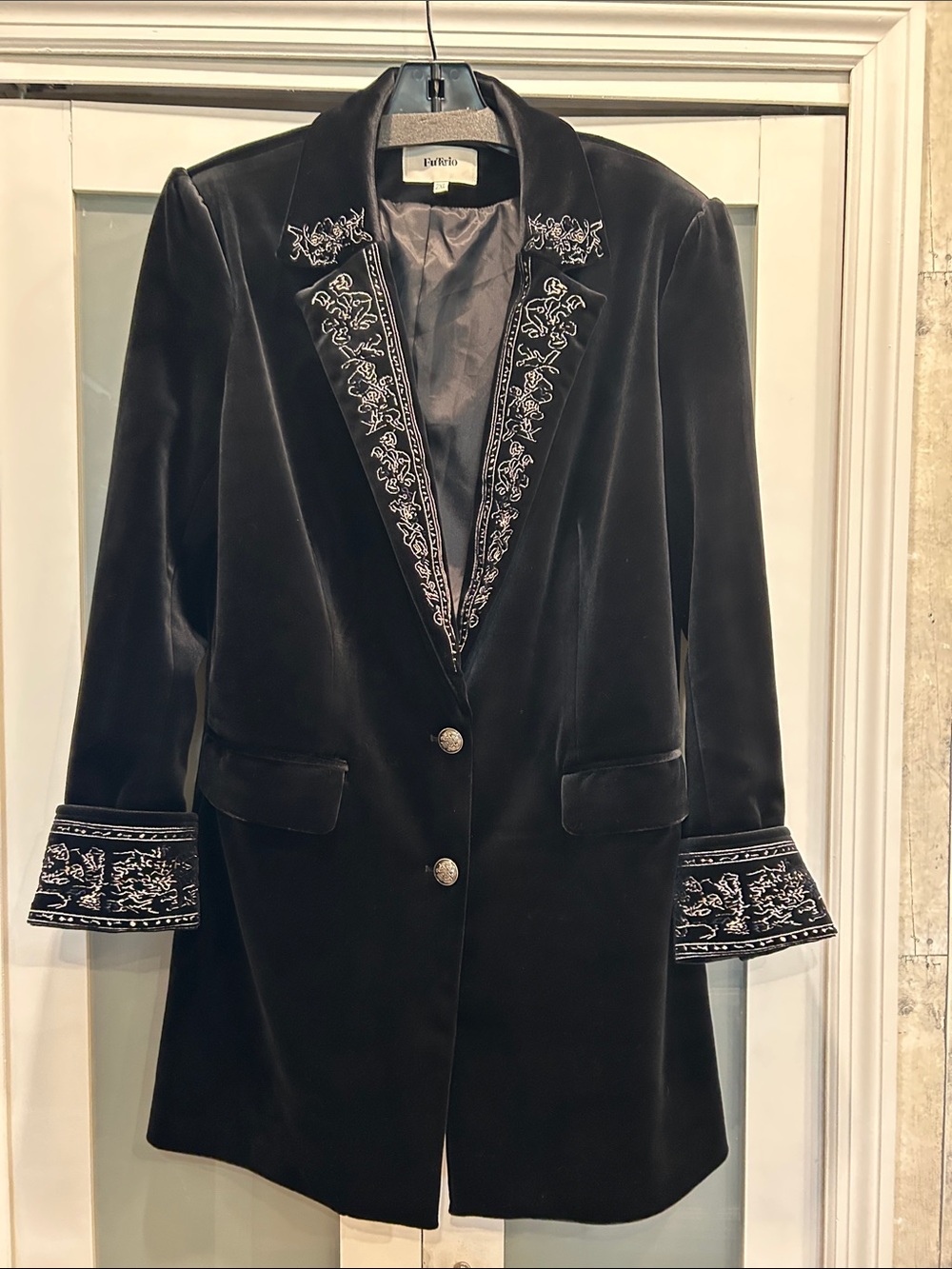 Velvet Embroidered Blazer Jacket - Black